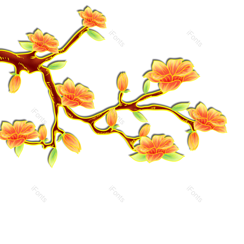 花朵图片,橙色元素,植物PNG,手绘免抠素材